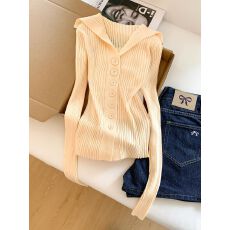 批发小清新翻领纯色竖坑条针织开衫女春季<b class='q'>甜美</b>软糯小个子上衣外套