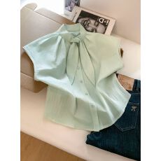 批发超好看无袖系带衬衫女夏季<b class='q'>韩版</b>设计感衬衣漂亮别致<b class='q'>小衫</b>减龄上衣