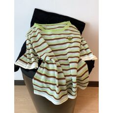 批发清新韩系风撞色圆领刺绣绿色条纹短袖T恤女夏季<b class='q'>大码</b>胖MM显瘦上衣