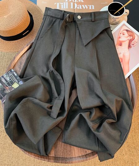 이전 Pleat 나만의 것을 가져와 라. 벨트 정장 와이드 레깅스 바지 루즈핏 도루 센스 하이웨이스트 긴 바지 다용도 슬림해 보이는 스트레이트 캐주얼 바지