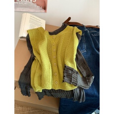 批发秋季新款<b class='q'>马甲</b>开衫+长袖毛衣女法式针织衫叠穿两件套装