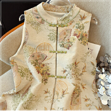 批发秋冬新中式复古小圆领盘扣国潮民族风雪尼尔上衣马甲开衫女外套