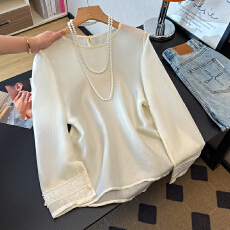 批发2026新款温柔米白圆领衬衫重工珠绣袖口光泽感天丝上衣女防晒衫