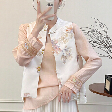 批发2026重工玉兰花刺绣提花新中式立领马甲  国风改良唐装背心外搭女