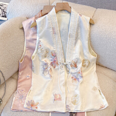 批发2026重工玉兰花刺绣提花新中式立领马甲  国风改良唐装背心外搭女