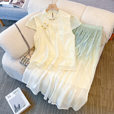 批发新中式国风刺绣盘扣上衣夏季薄款雪纺立领短袖气质小衫 2026新款