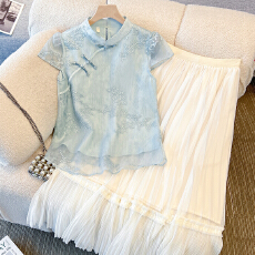 批发新中式国风刺绣盘扣上衣夏季薄款雪纺立领短袖气质小衫 2026新款