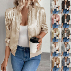 批发欧美跨境春秋新款纯色拼接薄款时尚外套修身显瘦休闲夹克上衣