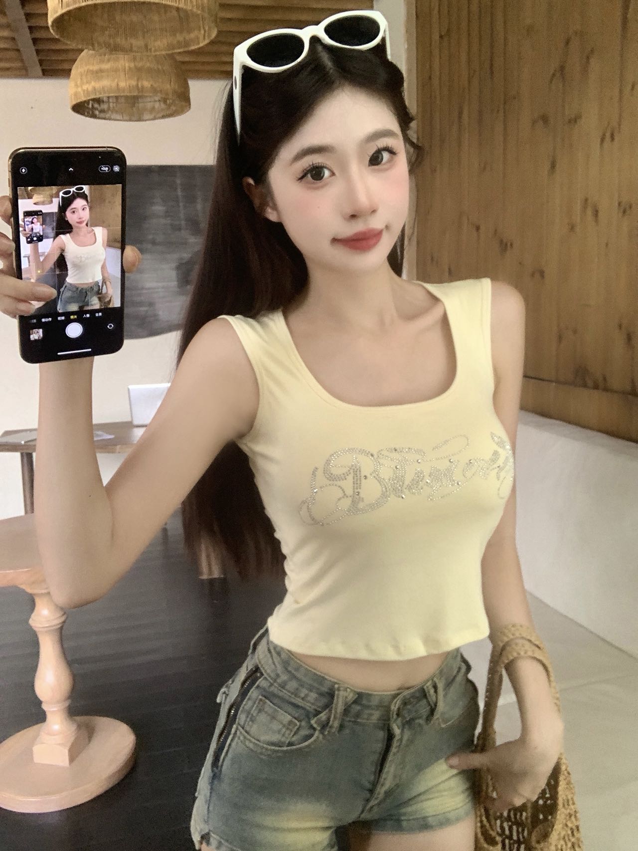 FA34986# 美式辣妹复古纯色吊带背心后背蕾丝拼接内搭外穿上 服裝批發女裝批發服飾貨源