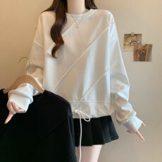 批发实拍2026春季新款圆领慵懒风卫衣女宽松休闲遮肉显瘦大码女装上衣