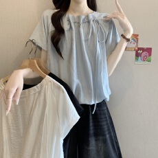 批发2026夏季新款甜美花苞系带小飞袖<b class='q'>衬衫</b>减龄舒适凉感上衣套头女人衫