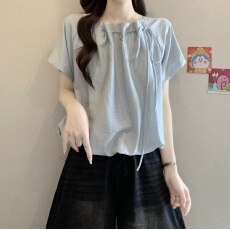 批发2026夏季新款甜美花苞系带小飞袖<b class='q'>衬衫</b>减龄舒适凉感上衣套头女人衫