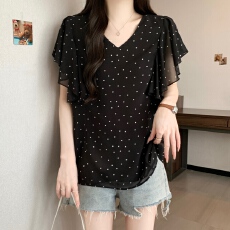 批发2026夏季新款<b class='q'>大码</b>女装<b class='q'>雪纺衫</b>休闲胖妹妹日常遮肉宽松显瘦气质V领