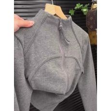 批发复古时尚灰色半高领鱼骨收腰卫衣外套女秋冬高级感修身<b class='q'>显瘦</b>开衫