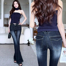 批发美式辣妹个性喇叭裤<b class='q'>牛仔裤</b>女春秋季新款气质显瘦百搭微喇<b class='q'>牛仔裤</b>潮