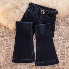 批发高街辣妹复古<b class='q'>韩版</b>微喇牛仔<b class='q'>裤</b>女春秋<b class='q'>装</b>配带腰带设计感喇叭牛仔<b class='q'>裤</b>潮