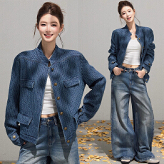 批发牛仔外套女春<b class='q'>秋</b>今年流行爆款小香风气质减龄复古短款立领夹克上衣