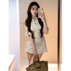 批发纯欲韩系御姐设计感修身褶皱<b class='q'>翻领</b>性感衬衫裙女小众辣妹收腰连衣裙