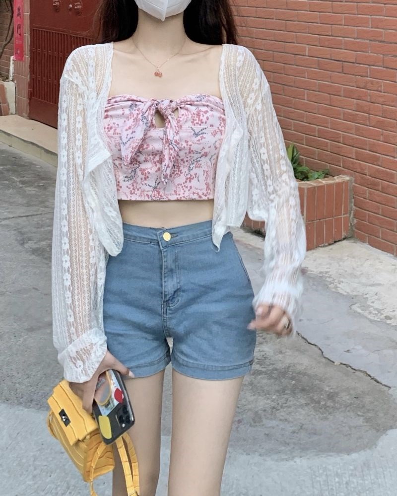 사면 신축 프랑스식 달콤함 핑크색 꽃무늬 튜브탑 슬립 디자인 센스 작은 대중 외출용 인사이드 가져 가라. 조끼 여성 의류