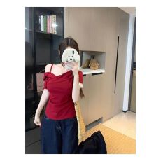 批发2026夏季新款韩版不规则<b class='q'>露肩</b>短袖t恤显瘦收腰弧形下摆<b class='q'>上衣</b>