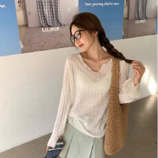 批发设计感微透防晒罩衫<b class='q'>长袖</b>T恤<b class='q'>女</b>春季2026新款薄款慵懒风宽松上衣潮