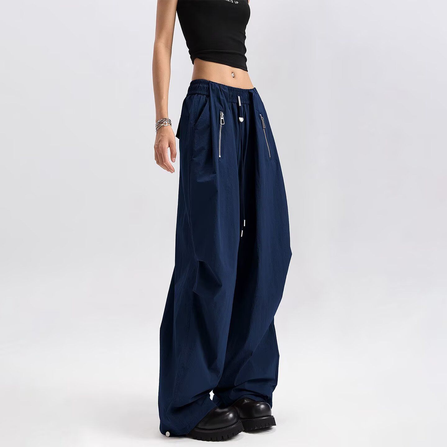 높은 품질 원본 빅 포켓 아메리칸 레트로 워크웨어 팬츠 여성 봄 여름 루즈핏 캐주얼 넓은 다리 속도 건조한 하이웨이스트 스포츠 조류