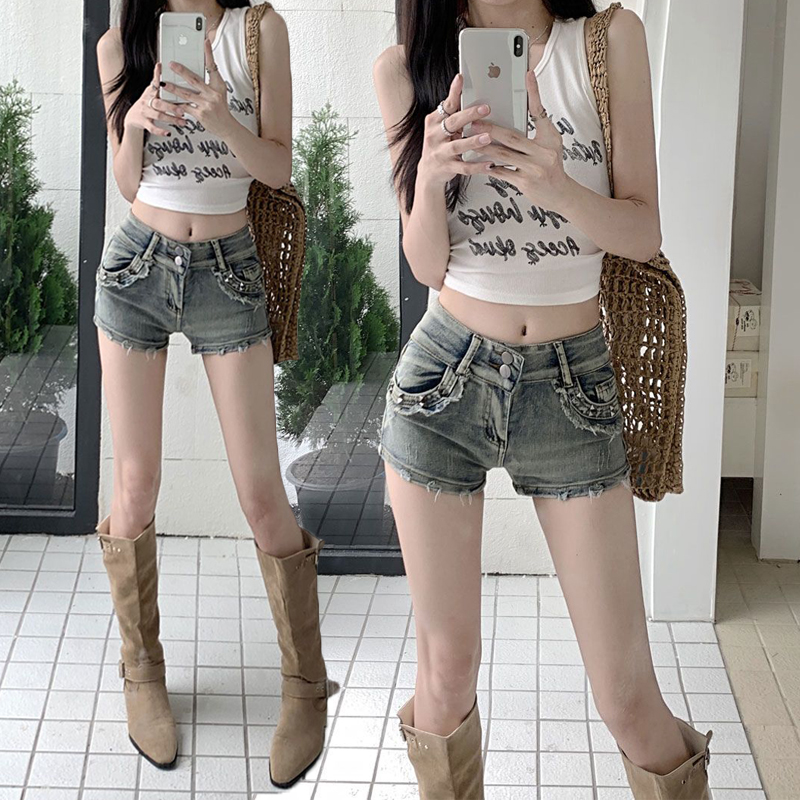 한국 스타일 디자인 센스 개성 데님 반바지 여성 봄 여름 새로운 아메리칸 징 섹시함 타이트 스커트 스트레이트 청바지 트렌디