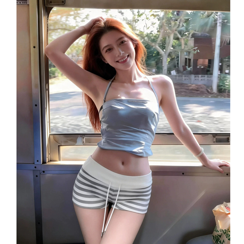 스트라이프 운동 반바지 여성 여름 로우 웨이스트 한 마디 느긋한 홈 파자마 바지 외출용 아메리칸 캐주얼 핫걸 뜨거운 바지