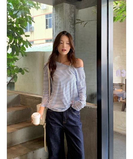 원본 원단 고유 한 배색 스트라이프 얇은 스타일 자외선 차단 블라우스 인사이드 가져 가라. 캐미솔 세트