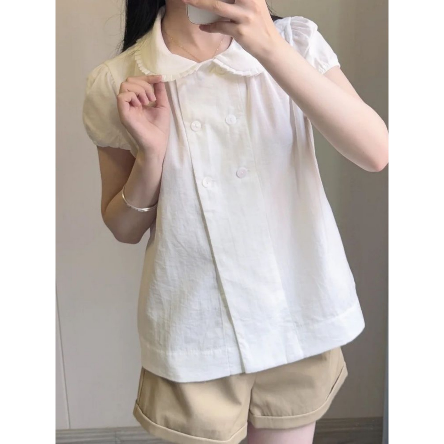 원본 순면 주름 주름 천 원본 것 1 1 화이트 반팔 주름 베이비 칼라 맨위