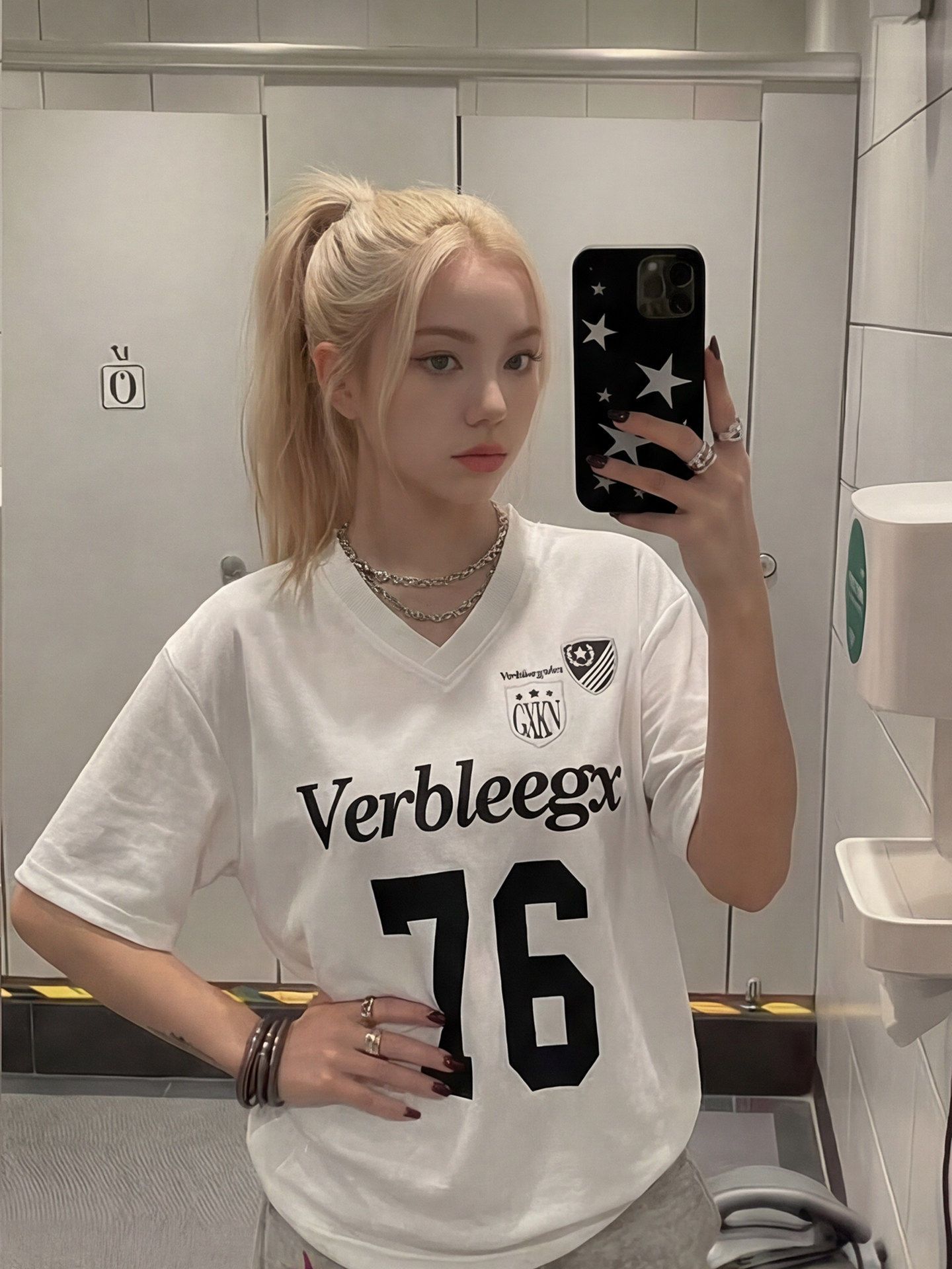이후 패키지 칼라 보안 버클 원단 단일 구멍 얼굴 버드 눈 아메리칸 알파벳 반팔 레트로 디자인 센스 저지 루즈핏