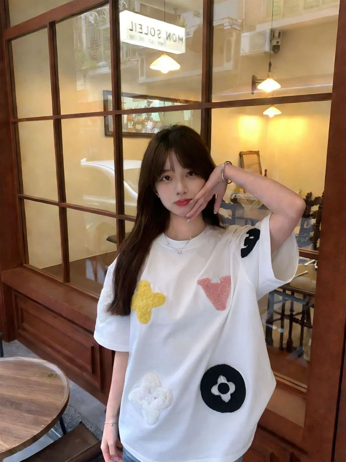19 지점 220 그램 순면 수건 자수 반팔 조수 브랜드 높음 거리 아메리칸 여름 새로운 루즈핏 티셔츠 여성
