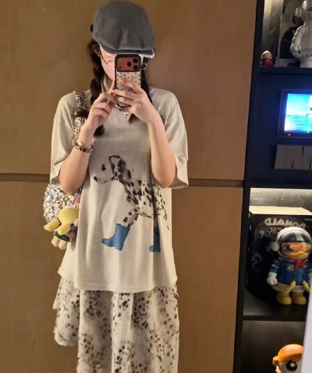 원본 원단 한국 동대문 여름 새로운 스팟 강아지 프린트 티셔츠 맨위