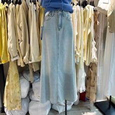 批发街头百搭ins高腰垂感牛仔裙女<b class='q'>春</b>夏季新款潮流毛边A字牛仔长裙潮