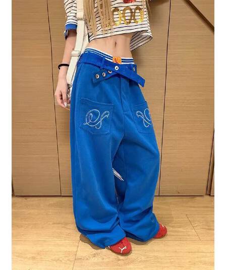 순수한 Mianhua 면 파리 버클 천사 날개 인쇄 꽃 나라 유입 여자 웃음 하 캐주얼 웨이 바지 웨이 바지