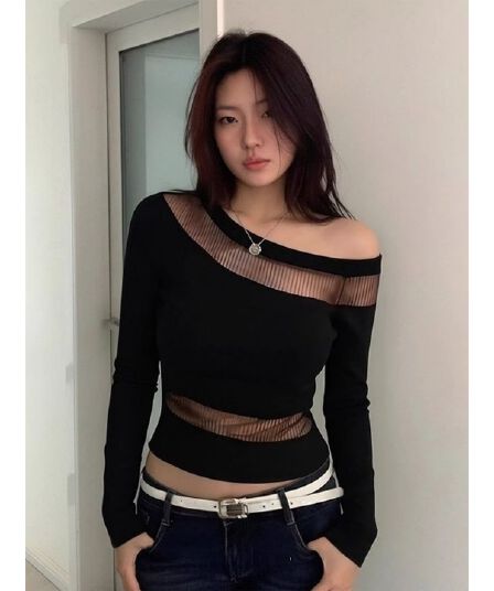 와 사고 방식 모달 260 그램 2 2 핫걸 검정색 오프숄더 비스듬한 칼라 인사이드 가져 가라. 기본 셔츠 여성