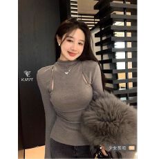 批发【螺纹德绒】紧身内搭半高领女秋冬设计感修身<b class='q'>镂空</b>打底<b class='q'>衫</b>上衣t恤