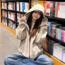 批发美式松弛感哈苏线拉链运动<b class='q'>卫衣</b>外套女宽松潮牌<b class='q'>开衫</b>上衣