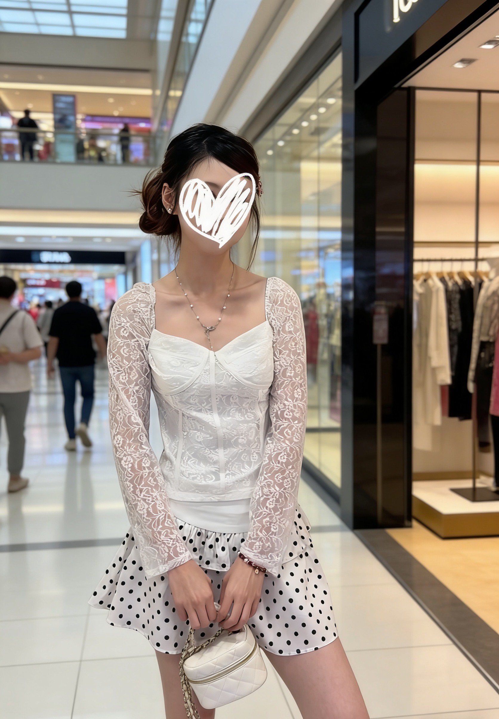 레이스 도트 무늬 반신 치마 세트 세트