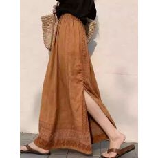 批发重要场合漂亮绝美裙子女2025秋冬新款民族风咖色印花后开叉<b class='q'>半身裙</b>