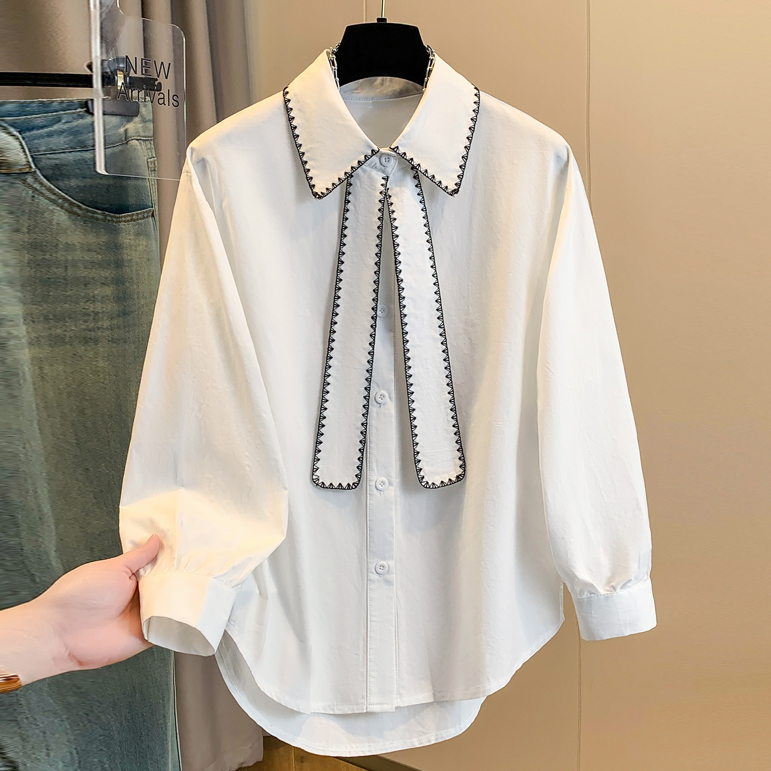 재고 있음 실사 2026 봄 드레스 새로운 레트로 항구 바람 긴팔 맨위 여성 다용도 캐주얼 루즈핏 셔츠