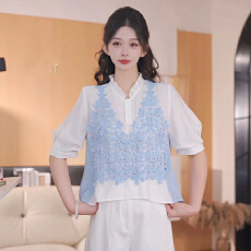 批发有货2026夏装新款薄荷<b class='q'>设计</b>感女拼接假两件短袖衬衫