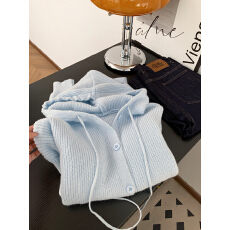 批发实拍 控价20 连帽设计感软糯针织上衣女新款<b class='q'>韩版</b>慵懒风宽松毛衣