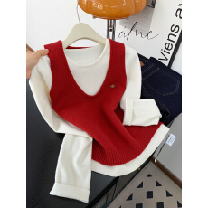 批发实拍 控价20 洋气撞色针织两件套女新款显瘦<b class='q'>马甲</b>背心叠穿套装