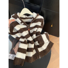 批发实拍 控价20 韩系慵懒风连帽<b class='q'>针织</b><b class='q'>开衫</b>女撞色条纹宽松上衣外套