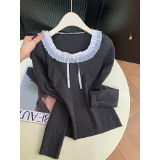 批发实拍 控价20 韩系蕾丝花边圆领<b class='q'>针织衫</b>女长袖修身蝴蝶结打底上衣