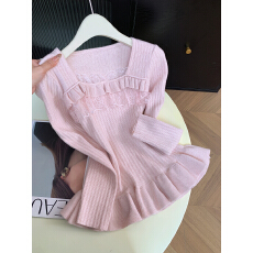 批发实拍 控价20 设计感<b class='q'>蕾丝</b>花边领针织衫女新款修身<b class='q'>打底衫</b>绝美上衣