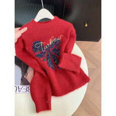 批发实拍 控价20 甜美蝴蝶结气质圆领<b class='q'>毛衣</b>女新款软糯舒适<b class='q'>宽松</b>针织衫