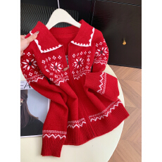 批发实拍 控价20 费尔岛复古提花翻领针织开衫女新款韩版<b class='q'>宽松</b><b class='q'>毛衣</b>