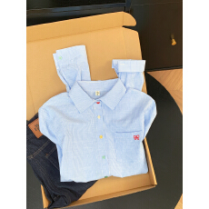 批发实拍 控价20 条纹<b class='q'>衬衫</b>女春装小众别致彩色纽扣长袖上衣